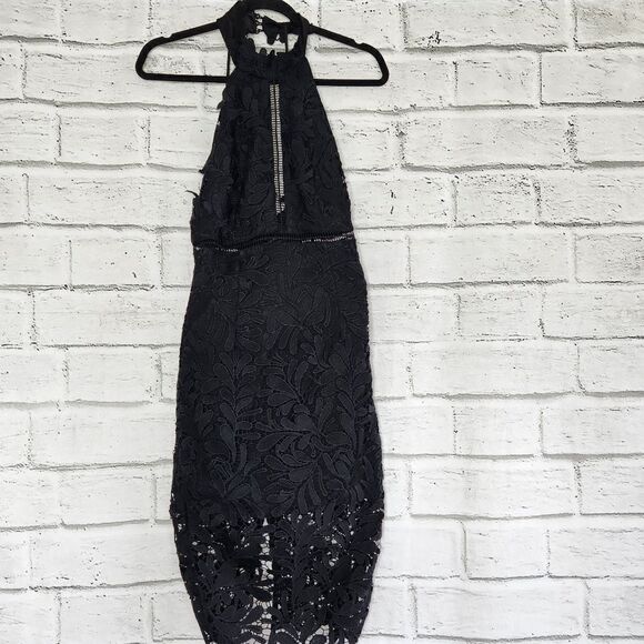 Bardot Kara Lace Halter Knee Length Dress Size 4 XS lace black lbd - Picture 3 of 12